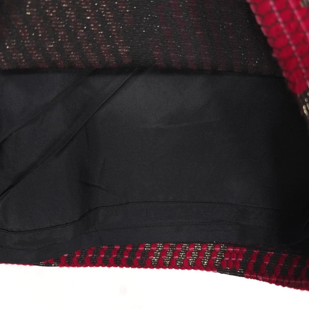 J‎ MCLAUGHLIN Plaid Check Knit Skirt Red Black Metallic Mini Lined 6 Wool Blend